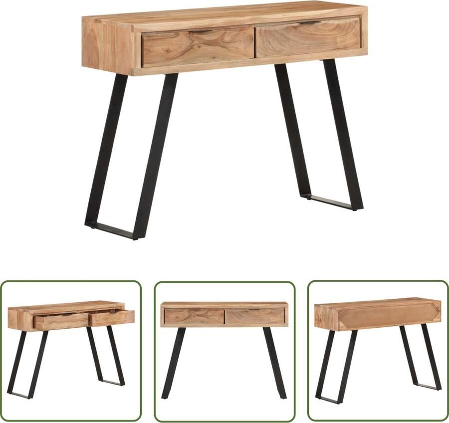 The Living Store Wandtafel met natuurlijke rand 100x35x76 cm massief acaciahout Consoletafel Industrieel Acacia Hout Salontafel Bijzetkast - Foto 2
