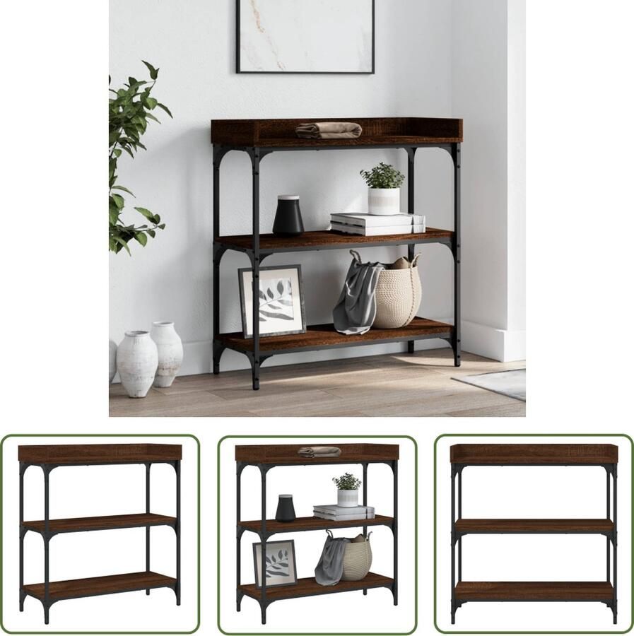 The Living Store Wandtafel met schappen 75x30x80 cm bruin eikenkleur Wandtafel Houten Tafel Entreetafel Consooltafel Vintage Tafel