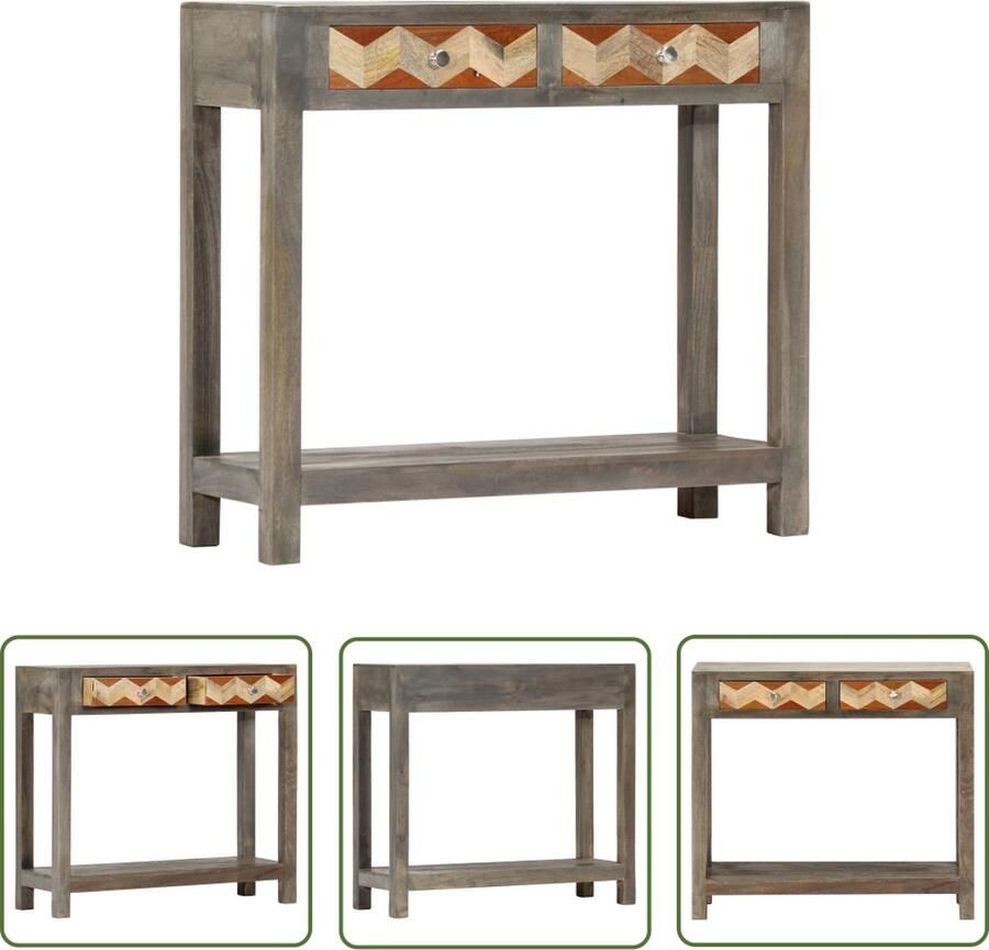 The Living Store Wandtafel Middeleeuwse Luxe Massief Mangohout 86 x 30 x 76 cm 2 Lades Ruitvormig Patroon - Foto 3