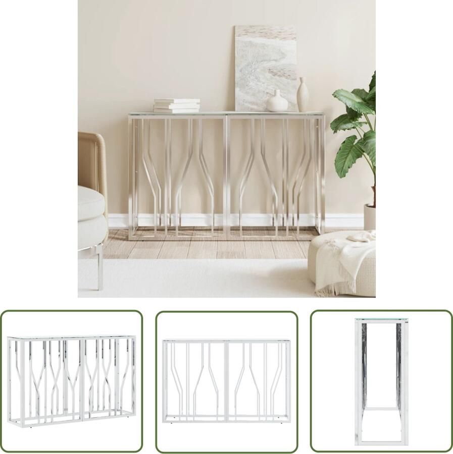 The Living Store Wandtafel Modern Design Roestvrij Staal Gehard Glas 110 x 30 x 70 cm Zilver Wandtafel Bijzettafel Consoletafel Marmereffect Roestvaststaal