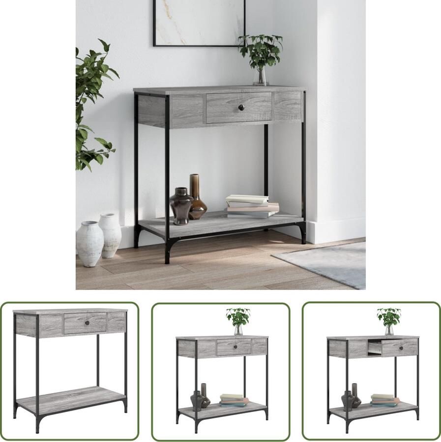 The Living Store Wandtafel 75x34 5x75 cm bewerkt hout grijs sonoma eikenkleurig Wandtafel Retro Bijzettafel Industrieel Houten Kast Vintage Tafeltje Entreetafel - Foto 2