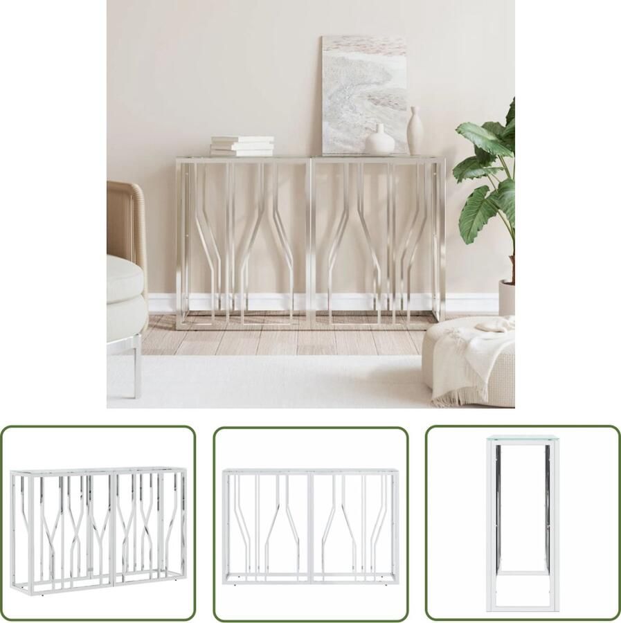 The Living Store Wandtafel 110x30x70 cm roestvrij staal en glas Wandtafel Salontafel Bijzettafel Roestvrij Staal Glazen Tafel - Foto 3