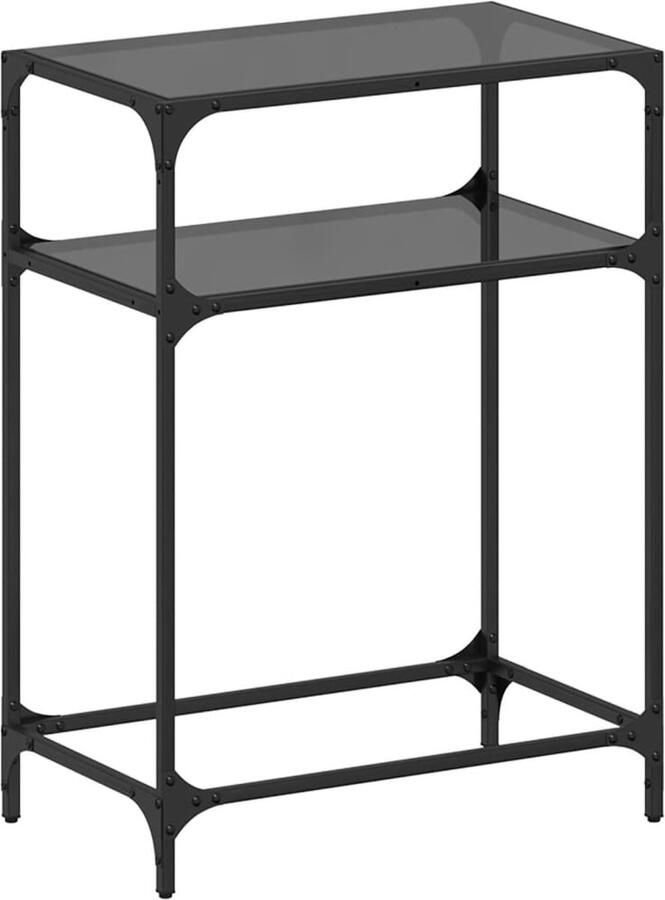 VidaXL Moderne wandtafel zwart glas en staal 60x35x81 cm Wandtafel Salontafel Entreetafel Black Glass Metal Frame