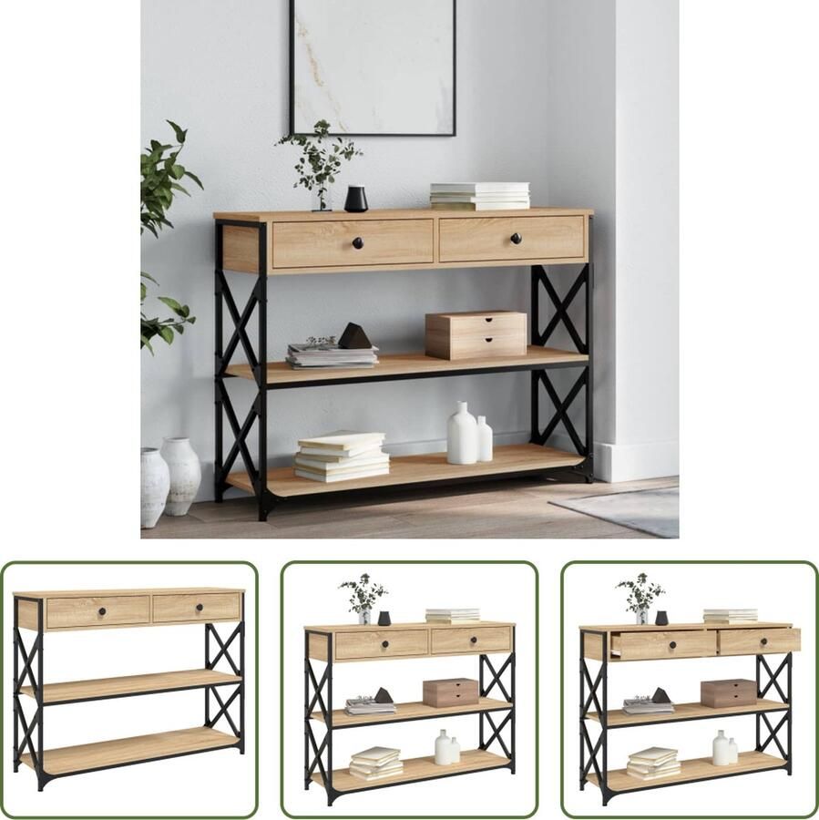 The Living Store Wandtafel Sonoma Eiken 100 x 28 x 75 cm Duurzaam Hout en Metaal Wandtafel Bijzet Tafel Salontafel Houten Tafel Eiken Tafel - Foto 3