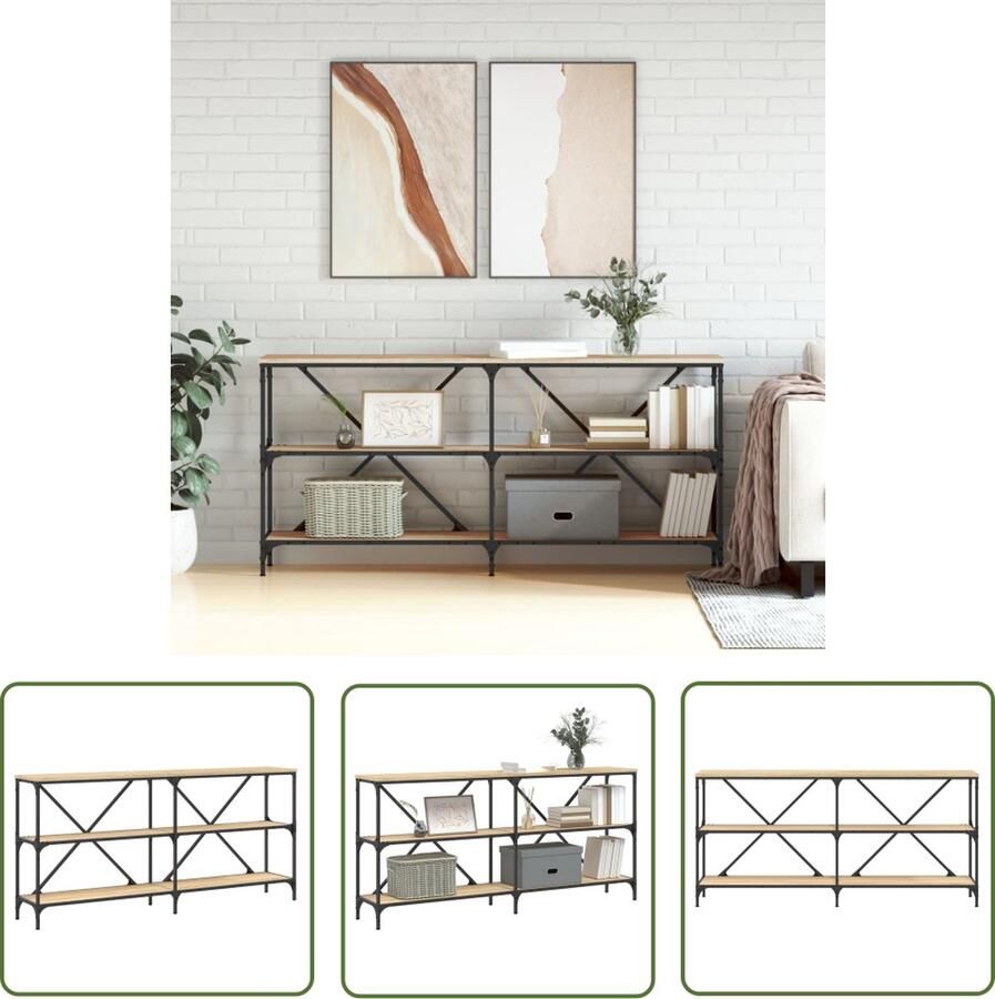 The Living Store Wandtafel 160x30x75 cm bewerkt hout en ijzer sonoma eikenkleur Wandtafel Bijzettafel Salontafel Houten Tafel Metalen Tafel - Foto 2