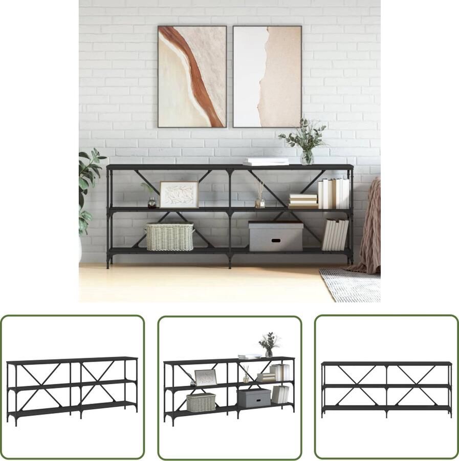 The Living Store Wandtafel 180x30x75 cm bewerkt hout en ijzer zwart Wandtafel Bijzettafel Zwarte Tafel Houten Tafel Industrieel Design - Foto 2