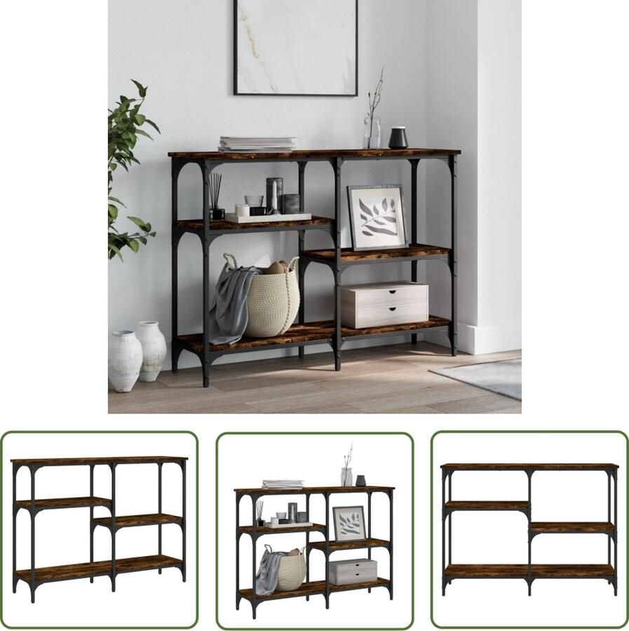 The Living Store Wandtafel Trendy Gerookt Eiken 102 x 29 x 75 cm Duurzaam Hout en Metaal Wandtafel Bijzettafel Console Tafel Industrieel Design Houten Tafel - Foto 4