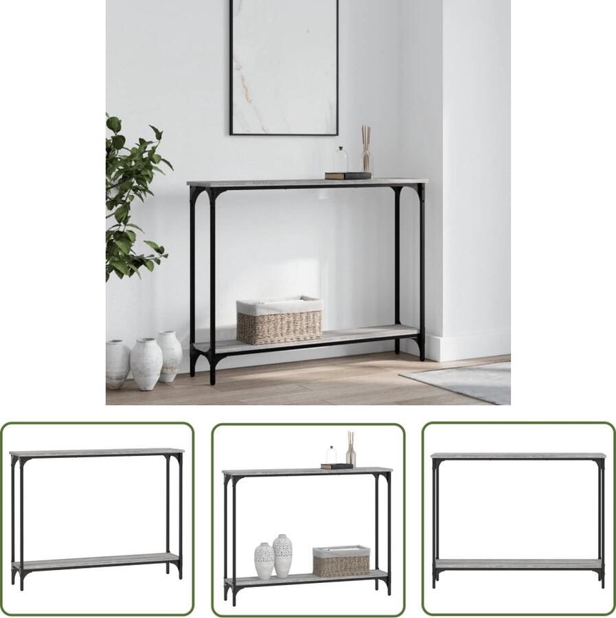 The Living Store Wandtafel Trendy Grijs Sonoma Eiken 100 x 22.5 x 75 cm Duurzaam Hout en Metaal Wandtafel Grijze Wandtafel Eiken Wandtafel Salontafel Entreetafel - Foto 2