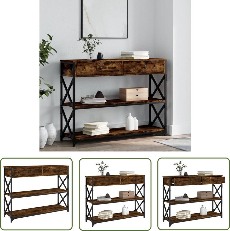 The Living Store Wandtafel Trendy Halmeubels 100 x 28 x 75 cm Gerookt eiken Wandtafel Consoletafel Haltafel Houten Tafellaar Industrieel Design - Foto 2
