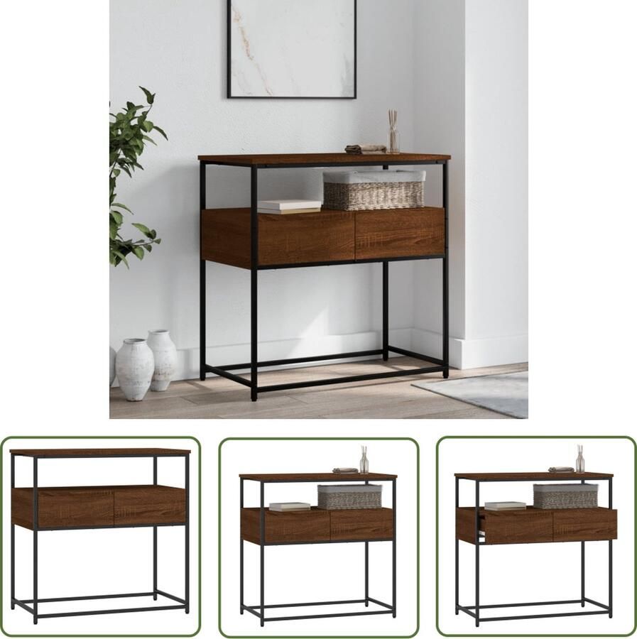 The Living Store Wandtafel Trendy Haltafel 75 x 40 x 75 cm Ken- Verstelbare poten Kleur- Bruineiken Materiaal- Bewerkt hout en metaal Wandtafel Haltafel Designmeubel Houten Tafel Industrieel Design - Foto 3