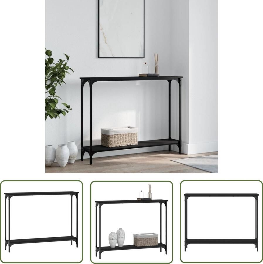 The Living Store Wandtafel Trendy Haltafel Afmetingen- 100 x 22.5 x 75 cm Zwart Wandtafel Haltafel Consoletafel Zwarte Tafel Houten Tafel - Foto 2