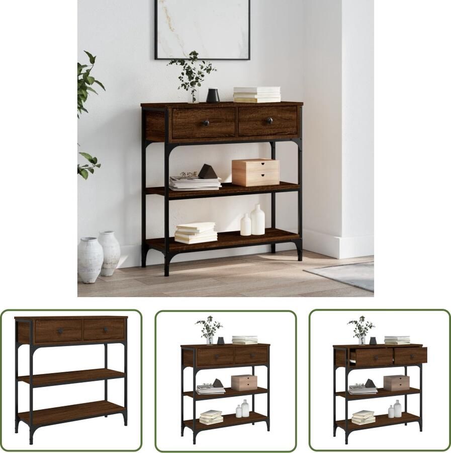 The Living Store Wandtafel Trendy Haltafel Afmetingen- 72.5 x 25 x 75 cm Kleur- Bruin Wandtafel Haltafel Consoletafel Houten Tafellaar Industrieel Design - Foto 2