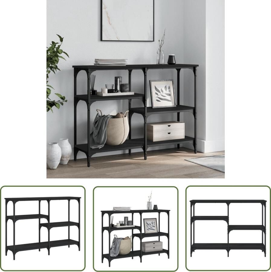 The Living Store Wandtafel Trendy Hout Verstelbare poten Metalen frame Wandtafel Console Tafel Bijzet Tafeltje Houten Tafel Zwarte Tafel - Foto 2