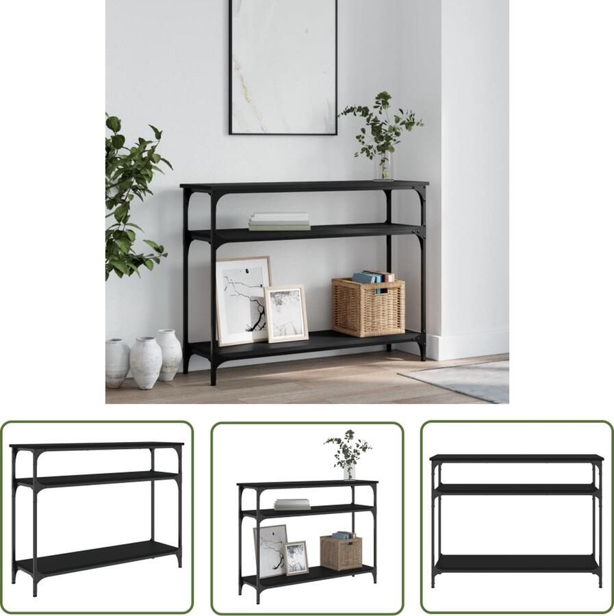 The Living Store Wandtafel 100x29x75 cm bewerkt hout zwart Wandtafel Consoletafel Entreetafel Zwarte Tafel Houten Tafel - Foto 4