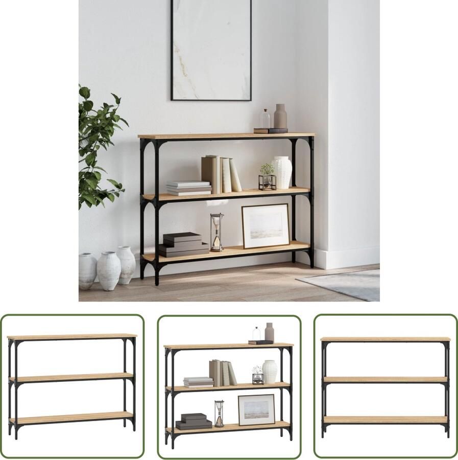 The Living Store Wandtafel trendy wandmeubel 100 x 22.5 x 75 cm ken- verstelbare poten Wandtafel Consoletafel Houten Tafel Bruine Tafel Vintage Tafel - Foto 4