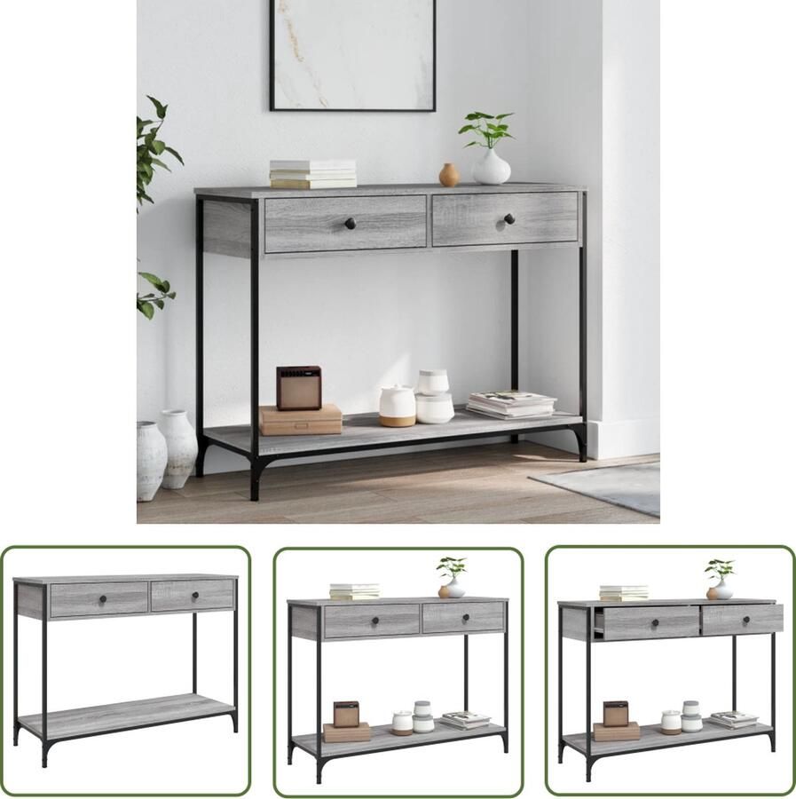 The Living Store Wandtafel Trendy Woonkamer gang en hal 100x34.5x75cm Grijs sonoma eiken hout metaal Wandtafel Consoletafel Bijzettafel Salontafel Haltafel - Foto 2