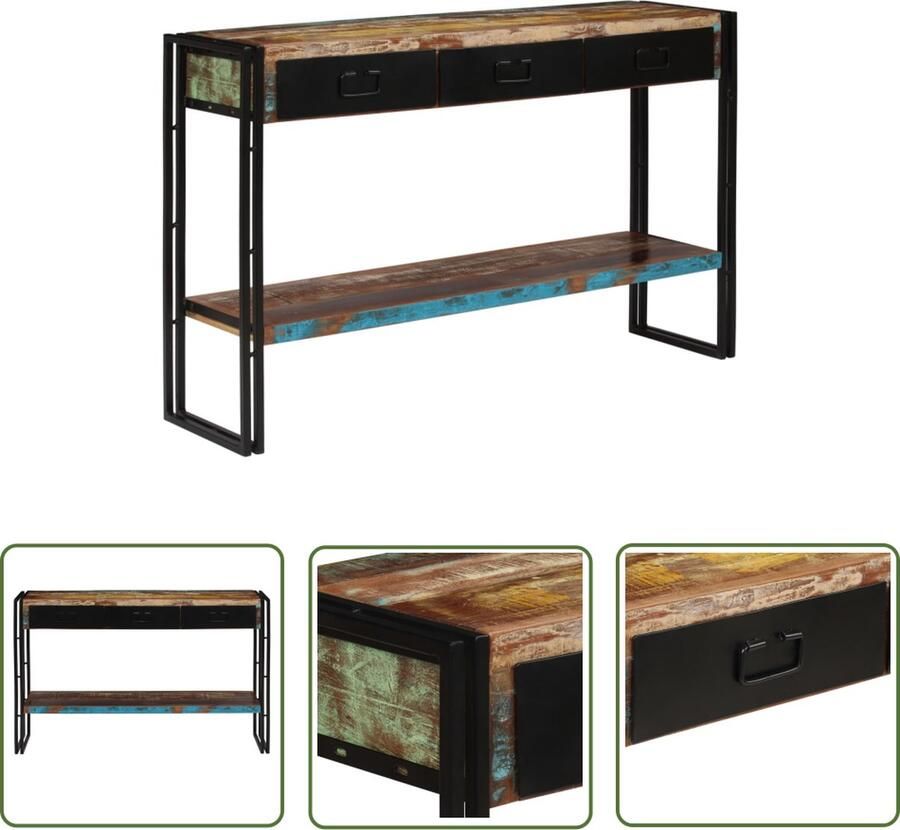 The Living Store Wandtafel Vintage 120 x 30 x 76 cm Gerecycled hout 3 lades 1 schap Wandtafel Vintage Industrieel Design Houten Salontafel Bijzettafel Retro Tafeltje - Foto 2