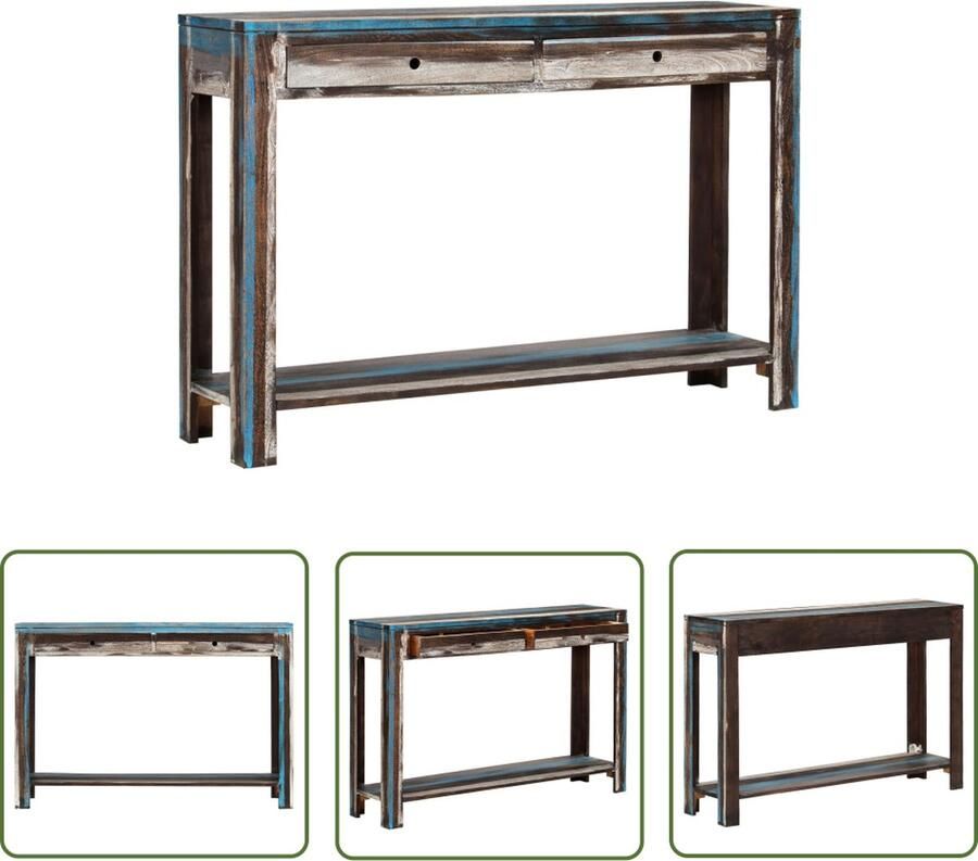 The Living Store Wandtafel Vintage Massief Acaciahout 118 x 30 x 80 cm Met lades en schap - Foto 2