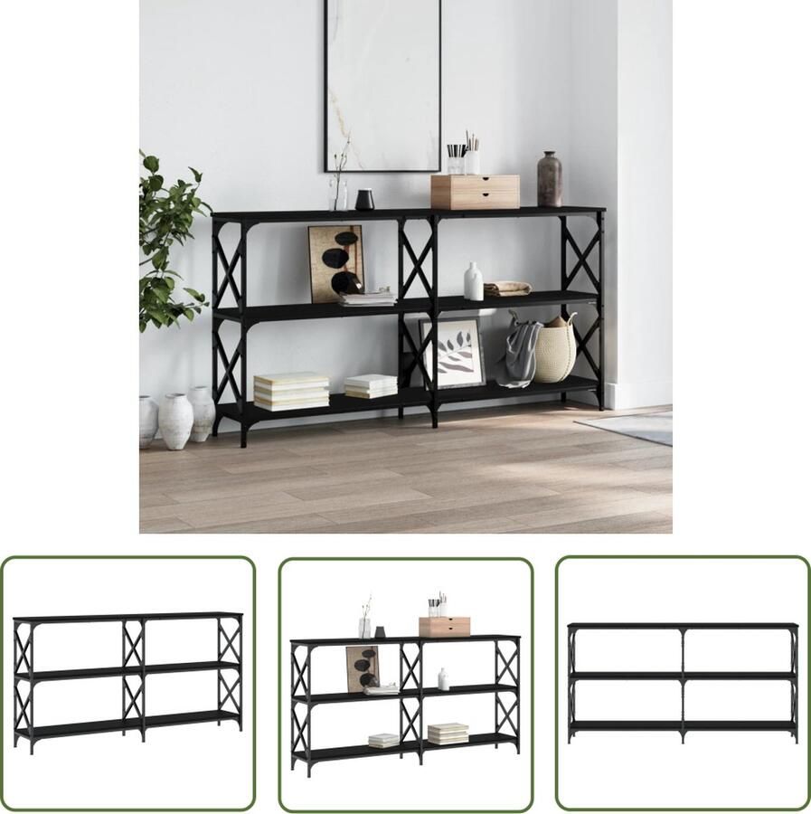 The Living Store Wandtafel Zwart 200 x 28 x 80.5 cm Duurzaam bewerkt hout en staal