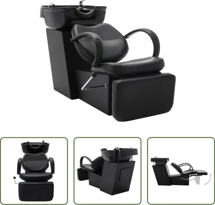 The Living Store Wasstoel Kapperszaken 147-168 x 60 x 82 cm Antislip Kunstleer Verstelbare voetsteun Inclusief waskom