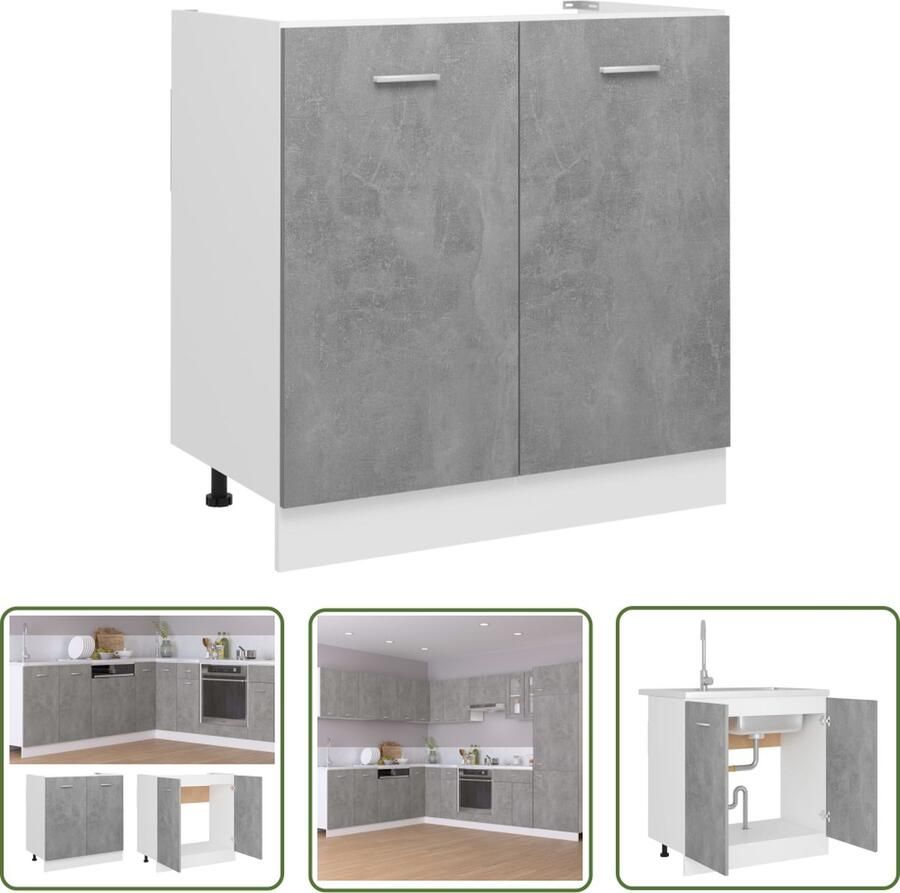 The Living Store Wastafelonderkast 80x46x81 5 cm bewerkt hout betongrijs Keukenkast Opbergkast Betongrijs Houten Kast Kookeiland