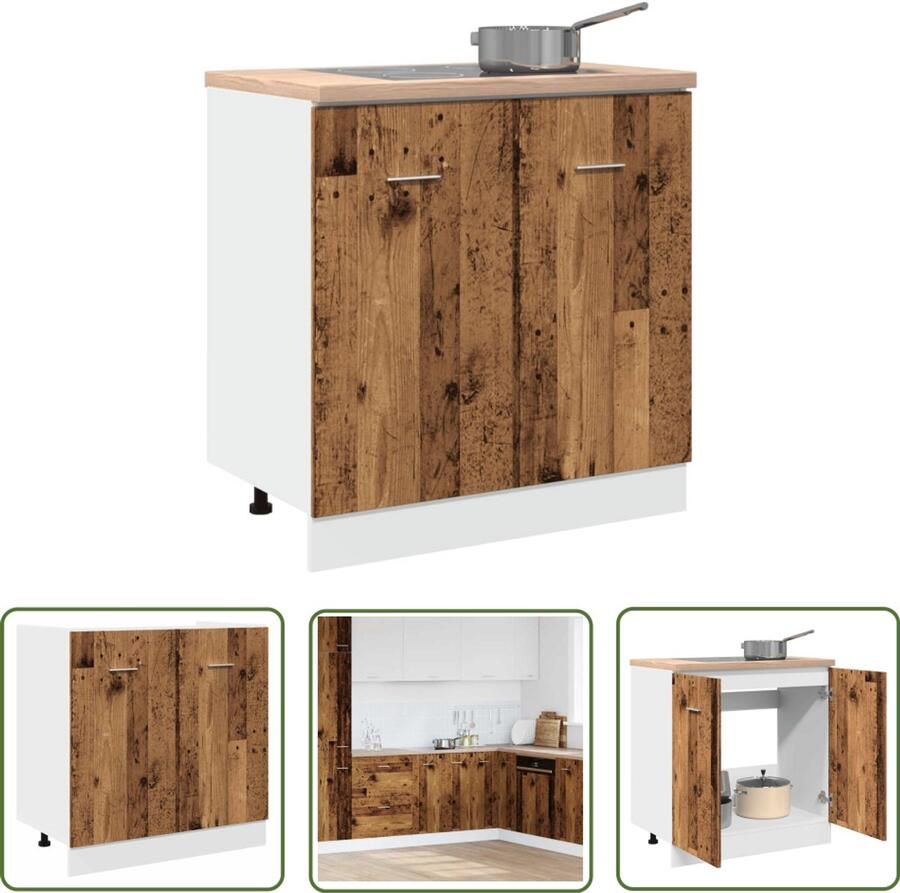 VidaXL Wastafelonderkast Lyon 80x46x81 5 cm bewerkt hout oud houtkleurig Wastafelonderkast Gootsteenkast Keukenopbergruimte Houten Kast Vintage Design - Foto 2