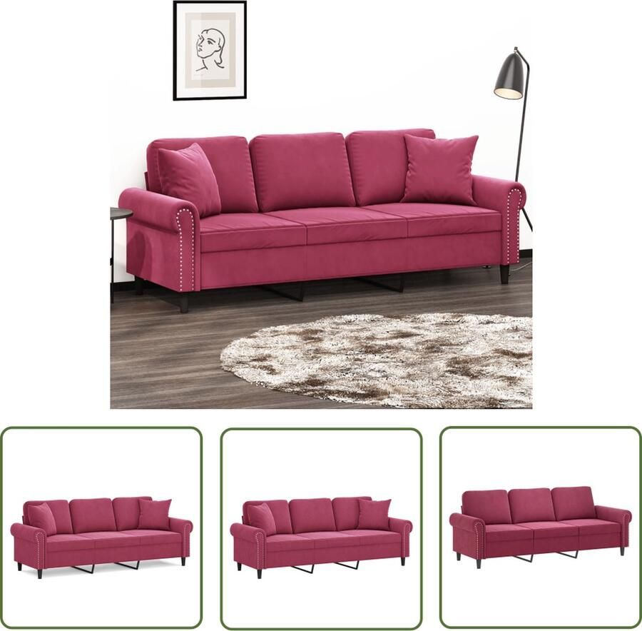 The Living Store Wijnrood 3-zitsbank 212 x 77 x 80 cm Fluweel (100% polyester) Stabiel metalen frame Drie Zitsbank Fluweel Sofa Rode Bank Lounge Bank Bankstel - Foto 2