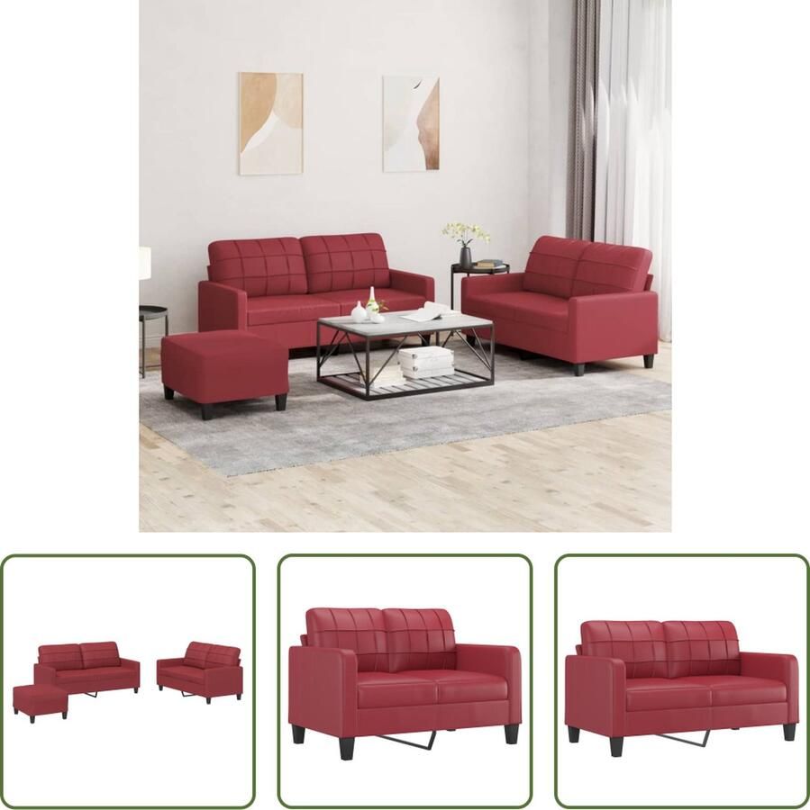 The Living Store Wijnrood Kunstleren Loungeset 2-zitsbank (Groot) 158 x 77 x 80 cm Duurzaam kunstleer Loungebank Kunstleder Sofa Rood Lounge Set Tuinlounge Buitenmeubel - Foto 2