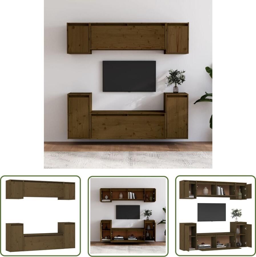 The Living Store Woonkamermeubel Televisiekast Set van 6 Massief grenenhout Honingbruin Montage vereist - Foto 2