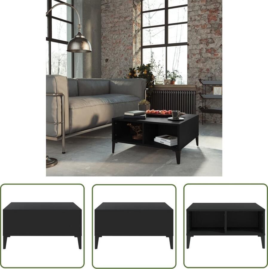 The Living Store Woonkamertafel 60x60x30 cm zwart spaanplaat metaal Salontafel Woonkamertafel Houten Tafel Zwarte Tafel Tv Tafellaar - Foto 2