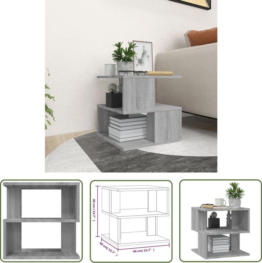 The Living Store Woonkamertafel Bijzettafel met opbergruimte 40x40x40cm Grijs Sonoma Eiken Bijzettafel Salontafel Houten Meubilair Grijze Meubels Modern Wonen - Foto 2