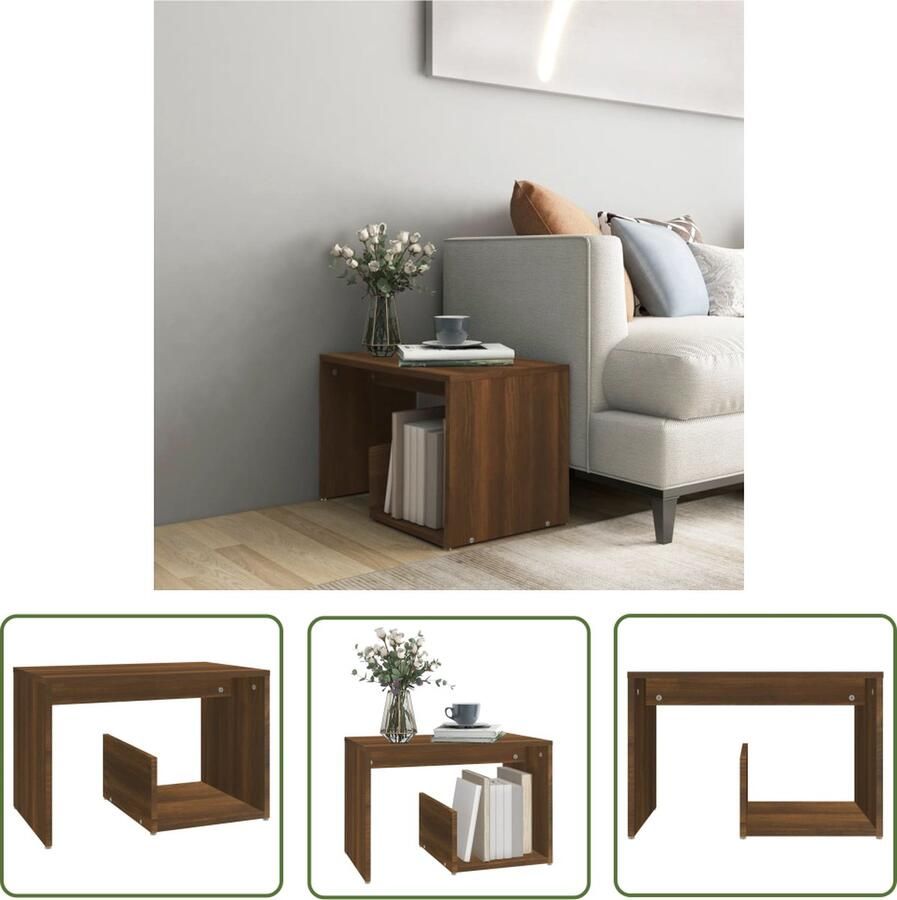 The Living Store Woonkamertafel Bruineiken 59 x 36 x 38 cm Praktisch en trendy Bijzettafel Salontafel Houten Meubilair Bruine Eiken Kleur Modern Design - Foto 3