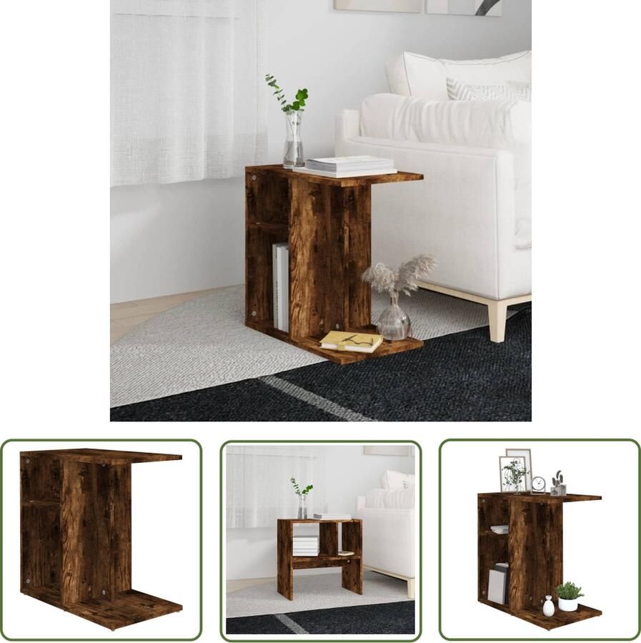 The Living Store Bijzettafel 50x30x50 cm bewerkt hout gerookt eikenkleurig Woonkamertafel Salontafel Bijzet Tafels Houten Tafel Bruine Tafel - Foto 3