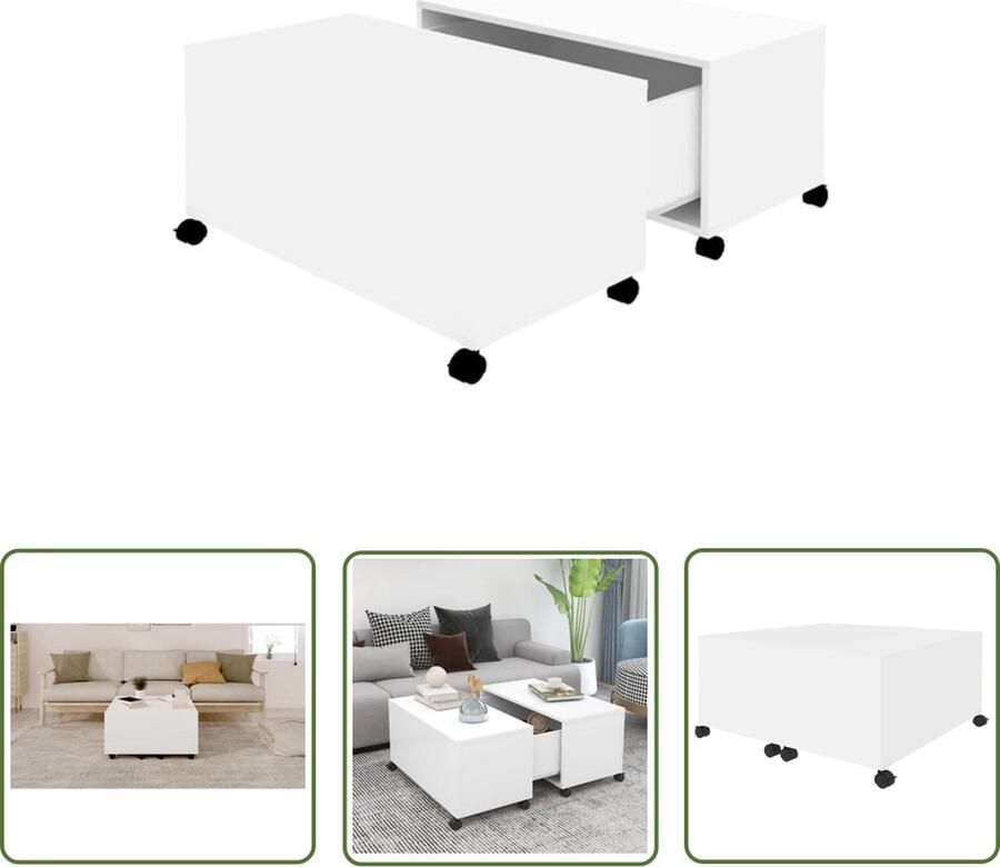 The Living Store Woonkamertafel salontafel 75x75x38 cm wit spaanplaat - Foto 2