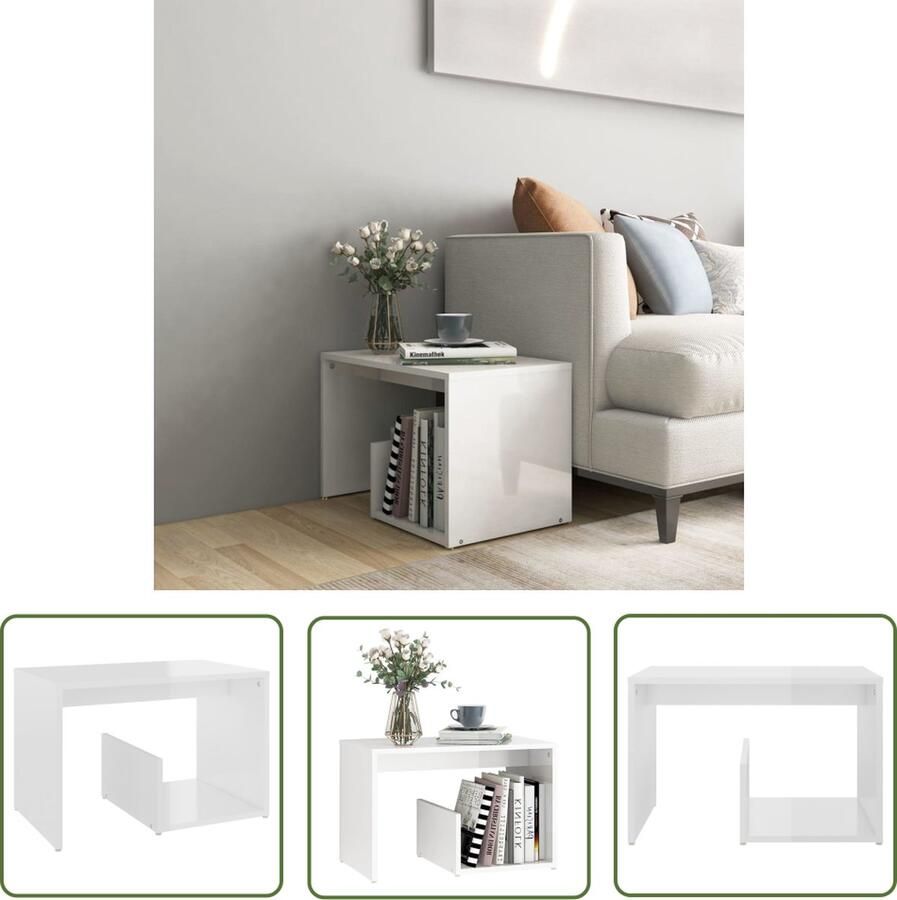 The Living Store Woonkamertafel Spaanplaat 59 x 36 x 38 cm Hoogglans wit Bijzettafel Salontafel Sidetable Koffietafel Modern - Foto 2