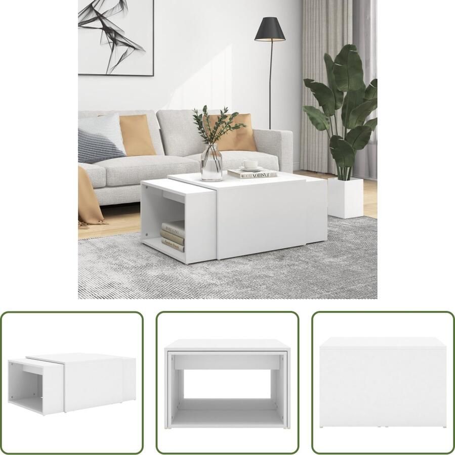 The Living Store Woonkamertafeltjes 60x60x38 cm Wit Bewerkt hout Montage vereist - Foto 2