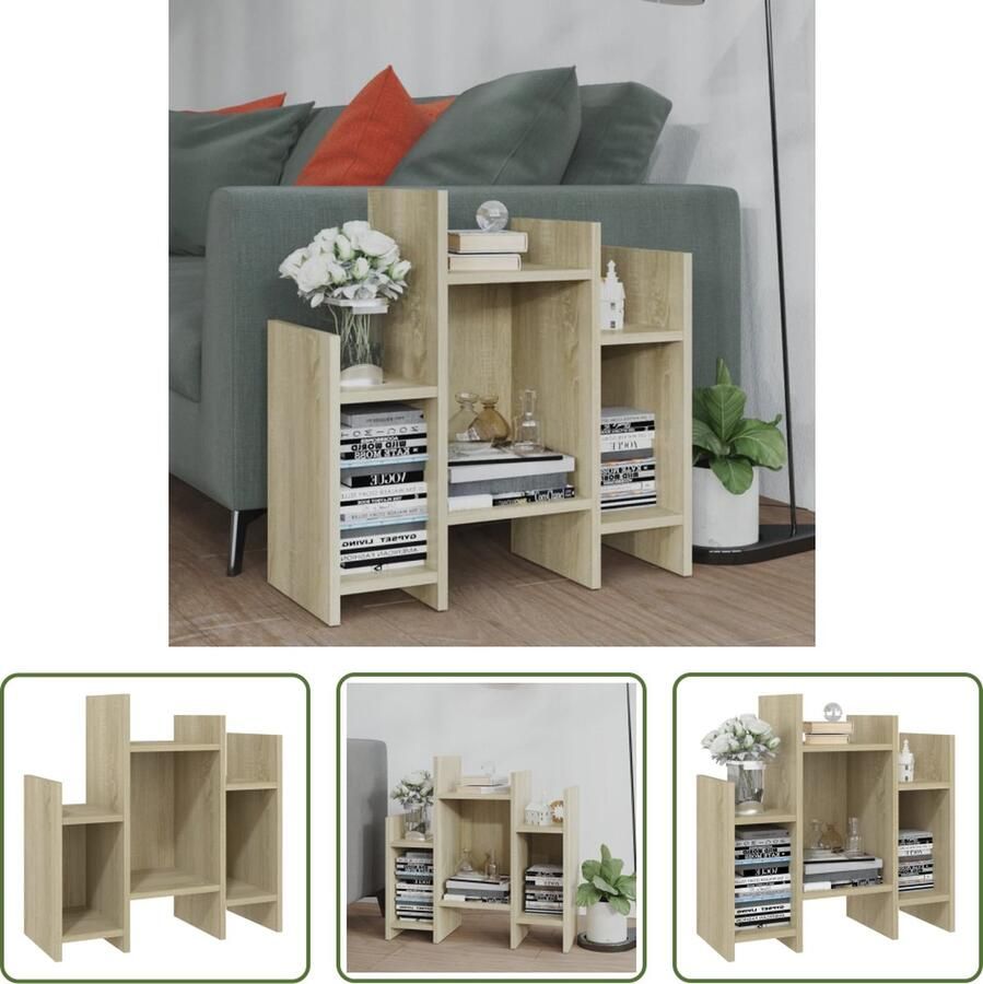 The Living Store Bijzetkast 60x26x60 cm bewerkt hout sonoma eikenkleurig Bijzetkast Salontafel Tv Tafel Houten Kast Side Table