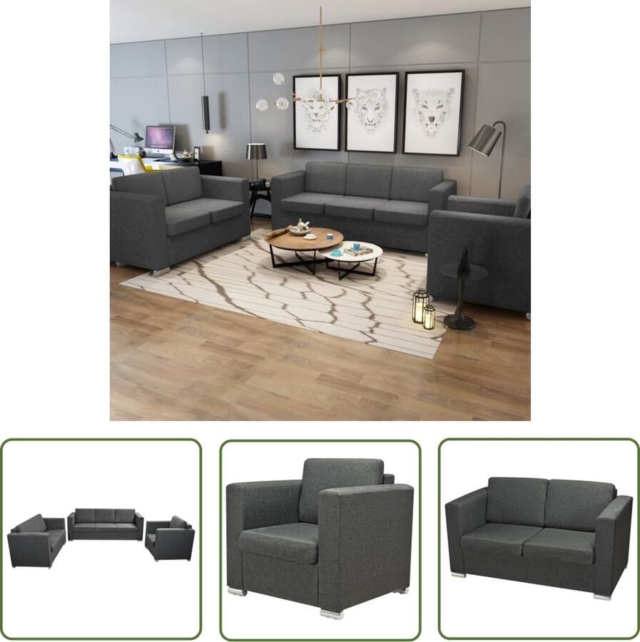 The Living Store Zithoek Davis 3-delig 191 x 73 x 78 cm donkergrijs verwijderbare kussenhoezen 3 Persoons Bank Hoekbank Lounge Set Woonkamer Meubels Design Bank