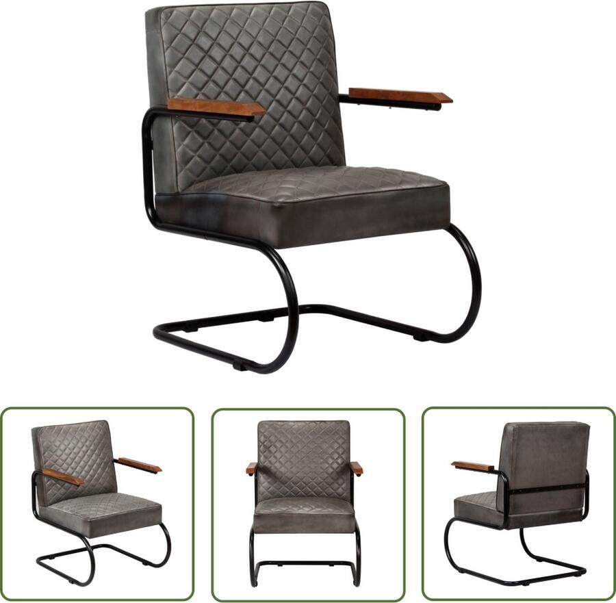 The Living Store Zitstoel Quilted leer Grijs 63x75x88 cm Comfortabel