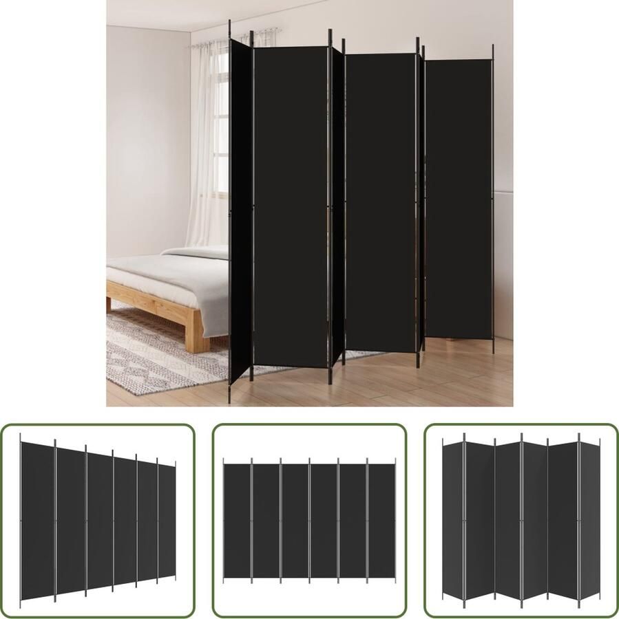 The Living Store Kamerscherm met 6 panelen 300x220 cm stof zwart Kamerscherm Privacy Scheidingswand Wandafscheider Woonaccessoires Design Meubels - Foto 2