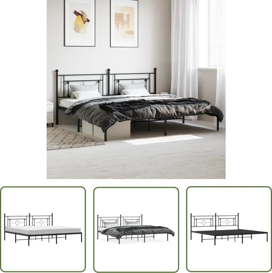 The Living Store Zwarte Metalen Bedframe 207 x 198 x 97 cm Robuust en Comfortabel Zwarte Metalen Bedframe Metalen Bed Boxspring Frame King Size Bed Tweepersoonsbed