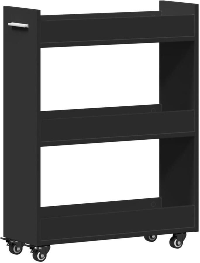 The Living Store Kast met wieltjes 60x22x79 bewerkt hout zwart Dressoir Kast Houten Kast Zwarte Kast Opbergkast - Foto 4