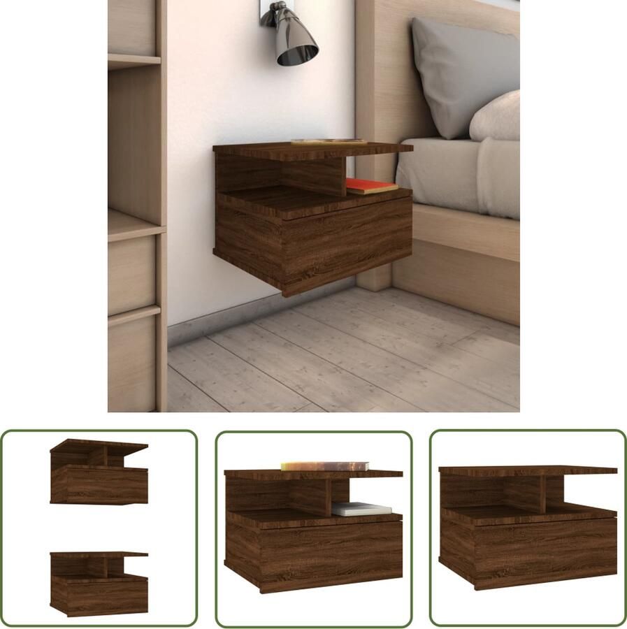 The Living Store Zwevend Nachtkastje Compact Nachtkastje 40x31x27 cm Bruineiken - Foto 2
