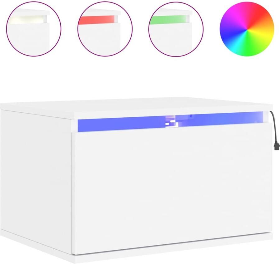 The Living Store Nachtkastje met LED-verlichting wandgemonteerd wit Wandgemonteerd Nachtkastje Wandgemonteerde Nachtkastjes Nachtkastje Zwevend Nachtkastje - Foto 3