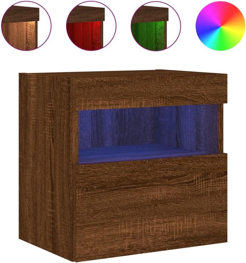 The Living Store Tv-wandmeubel met LED-verlichting 40x30x40 cm bruin eikenkleur Tv-meubel Tv-standaard Wandmontage Led-verlichting Rgb-verlichting - Foto 2