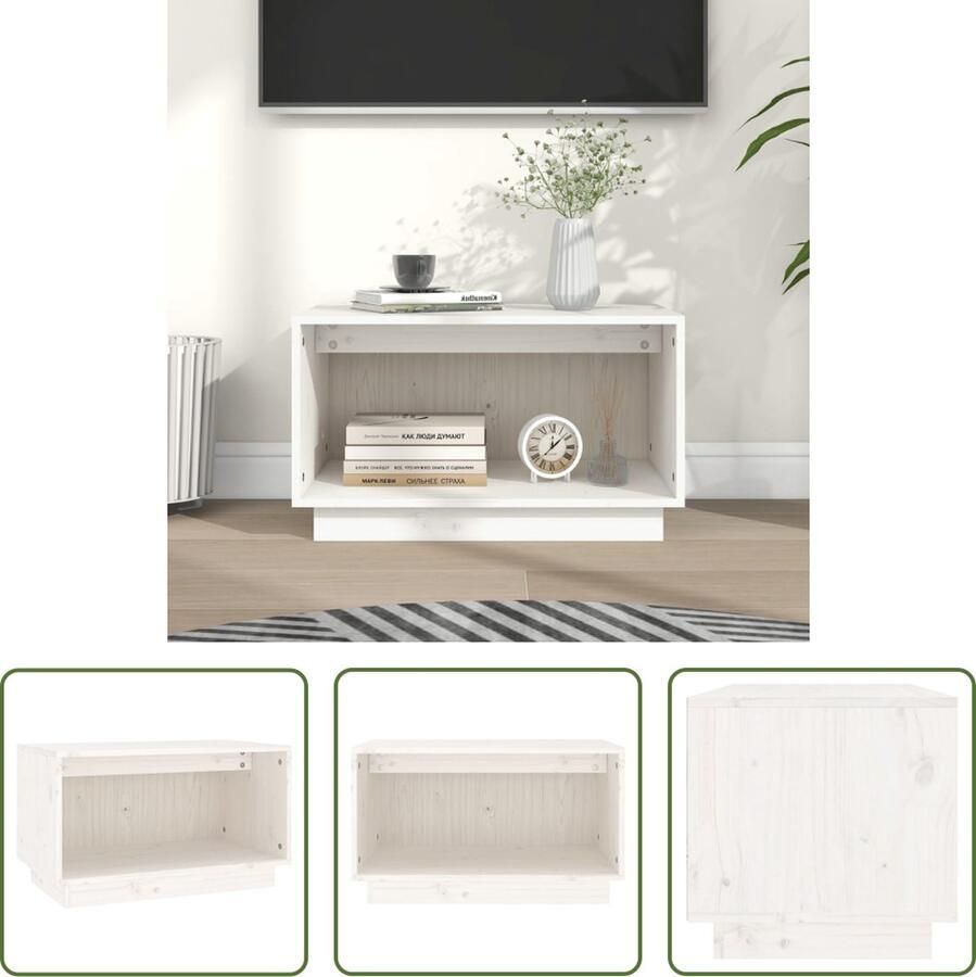 The Living Store TV-meubel Grenenhout Zwevende stijl 60 x 35 x 35 cm Wit hout - Foto 2