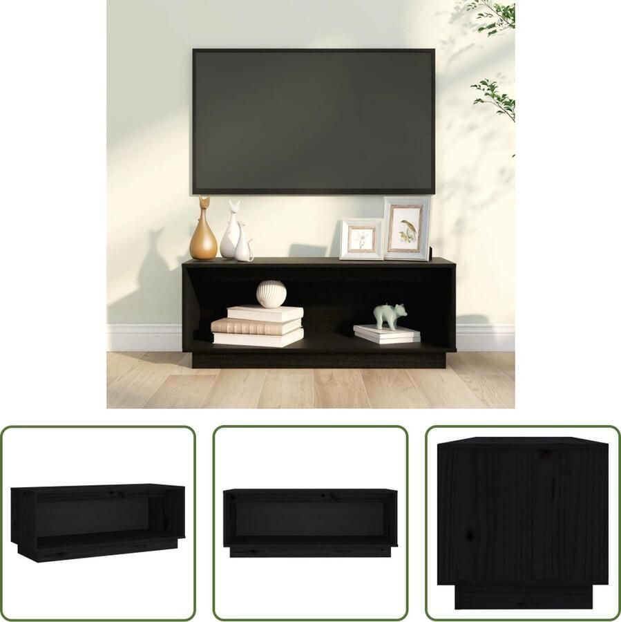 The Living Store Houten TV-meubel Zwevend 90 x 35 x 35 cm Massief grenenhout Zwart - Foto 2