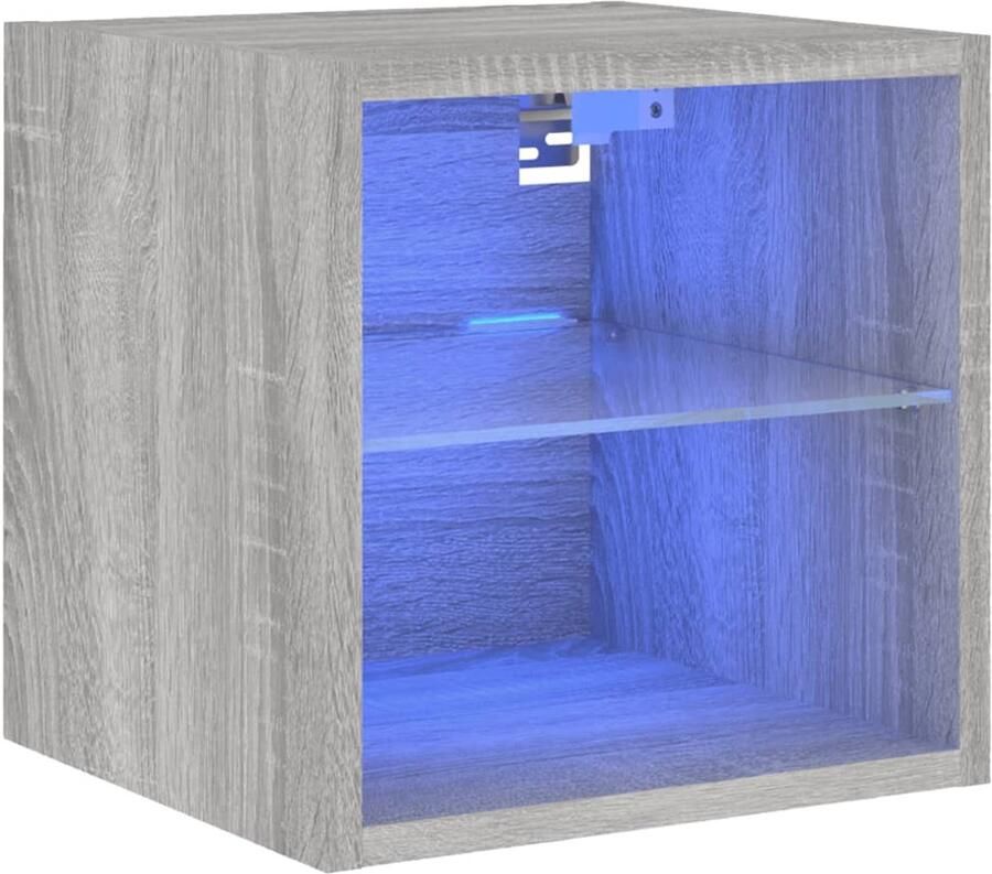 The Living Store Tv-wandmeubel met LED-verlichting 30x28 5x30 cm grijs sonoma Tv-wandmeubel Led-verlichting Grijze Tv-standaard Houten Tv-tafel Opbergvak - Foto 4