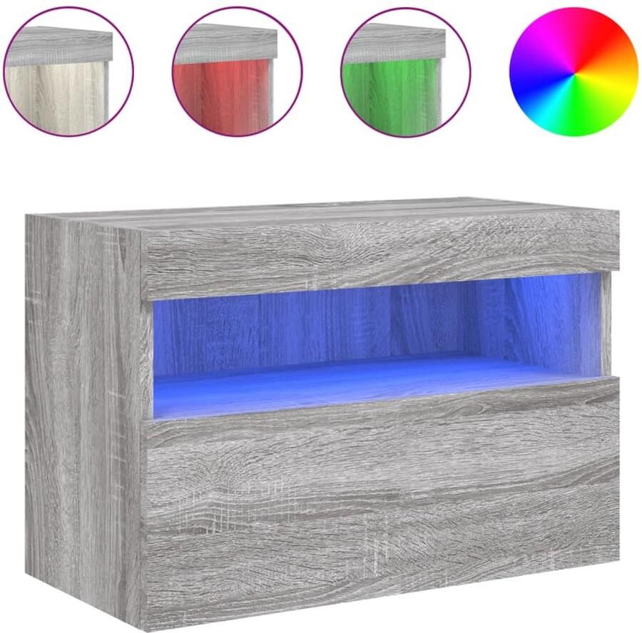 The Living Store Tv-wandmeubel met LED-verlichting 60x30x40 cm grijs sonoma Tv-standaard Tv-meubel Led-verlichting Grijze Tv-tafel Houten Tv-meubel - Foto 4