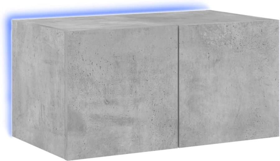 The Living Store Tv-wandmeubel met LED-verlichting 60x35x31 cm betongrijs Tv-wandmeubel Led-verlichting Betongrijs Houten Tv-standaard Mediabox - Foto 2
